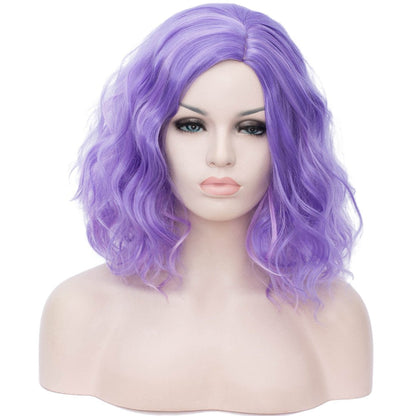 light purple wig HAIR Synthetic Curly Bob Wig with Bangs Short Bob Wavy Hair Wigs Wine Red Color Wigs for Women Bob Style Synthetic Heat Resistant Bob Wigs.