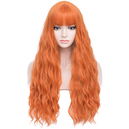 orange hair wig ,Cosplay Wig Curly Wavy Blonde Hair Wig with Bangs