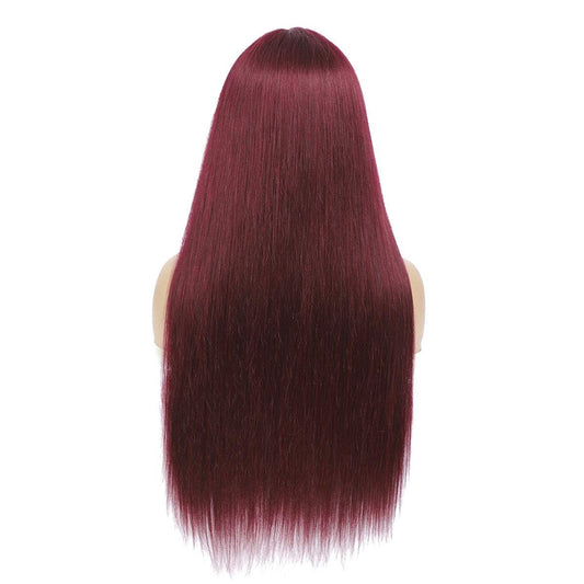 Burgundy Red Human Hair Wigs with Bangs