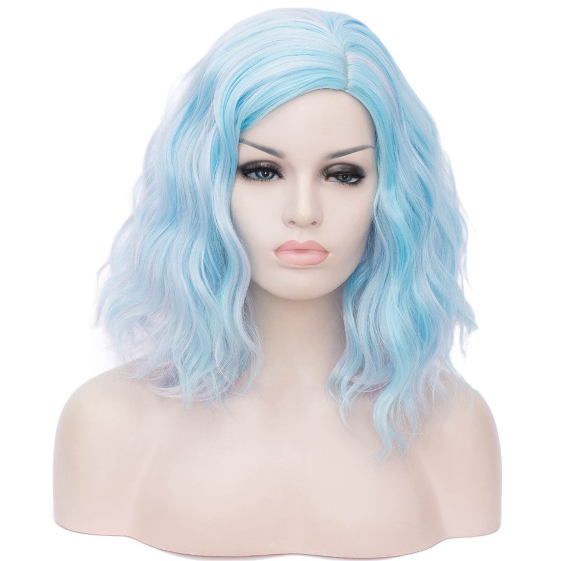bluewig cosplay wigs full wigs HAIR Synthetic Curly Bob Wig with Bangs Short Bob Wavy Hair Wigs Wine Red Color Wigs for Women Bob Style Synthetic Heat Resistant Bob Wigs.