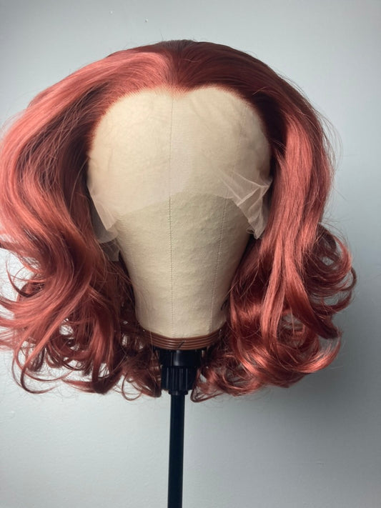 Short Bob Auburn Copper Wavy Lace Front Wig