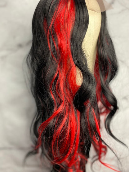 Black Wig With Red Streak Lace Wig