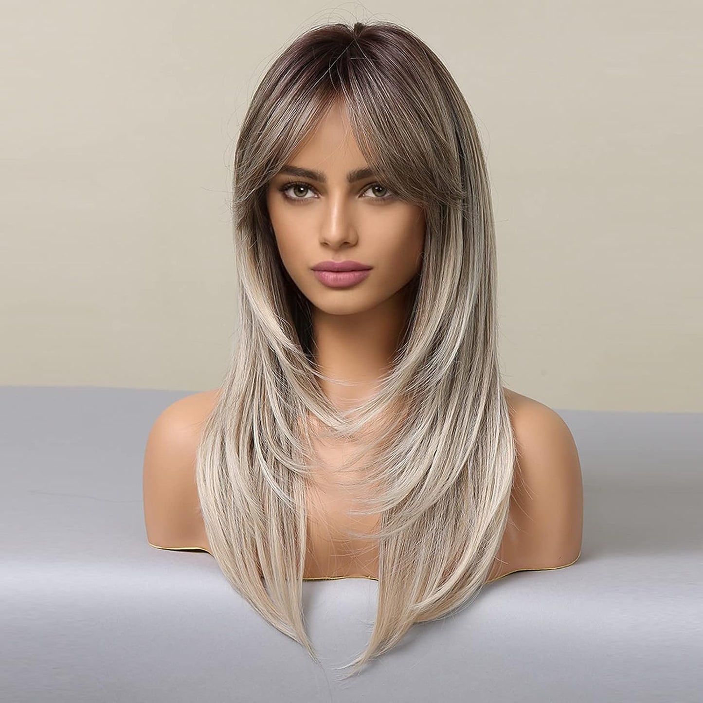 Ombre Blonde Wig With Bangs