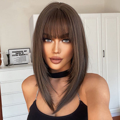 Long Ombre Brown Wigs With Bangs