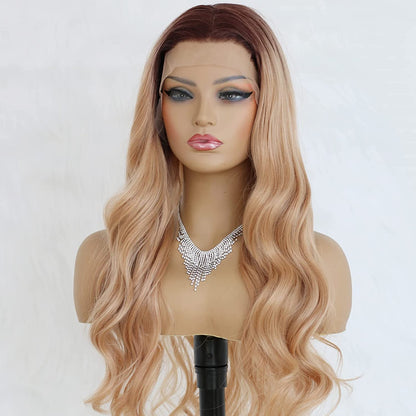 Ombre Blonde Lace Front Wigs Loose Wave Glueless Lace Wig Synthetic Heat Resistant Fiber Wig Honey Blonde Colorful Wig Long Body Wave wig for Women 24Inch