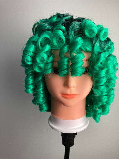 Ombre Green Big Curly Wig With Bangs