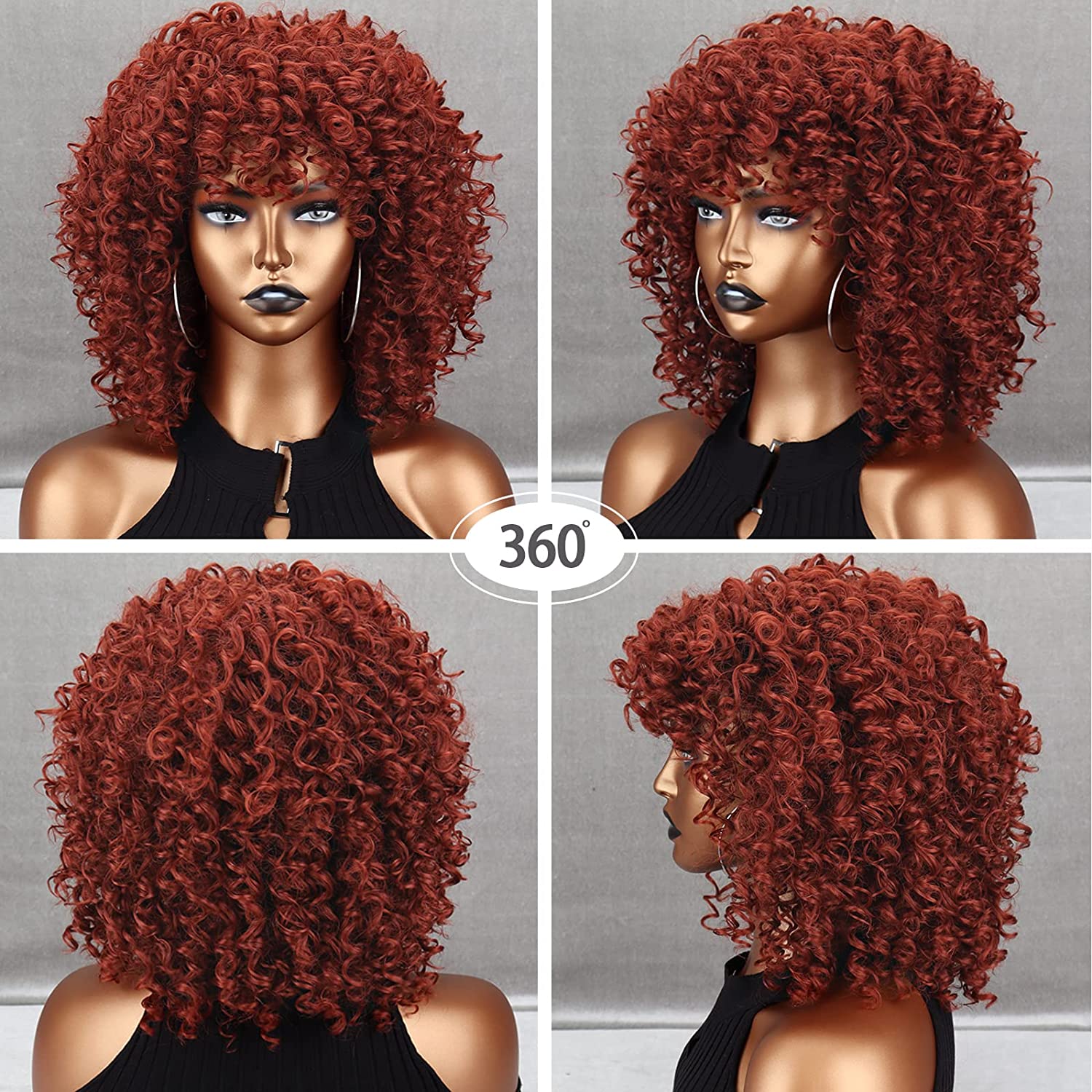 Curly Ginger Wig for Women, Afro Auburn Wigs 70s for Women, Afro Curly Wigs Natural Looking for Daily Cosplay