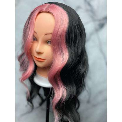 Black Wig and Pink Highlights,Short Wavy Wig