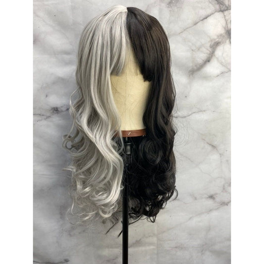 Half Black And Grey Wig,Costume Hair Wig,Wig,Wigs,Cosplay Wig,Anime Wigs,Half Black and Half Silver Grey Wig,Split Dye Wigs