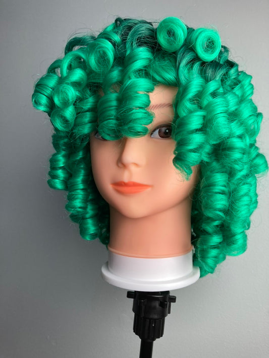 Ombre Green Big Curly Wig With Bangs