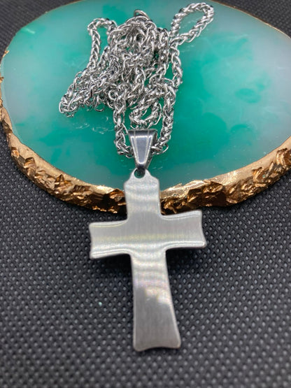 Men's Stainless Steel Cross Pendant Necklace-Silver
