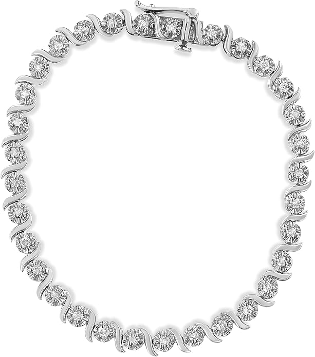 .925 Sterling Silver 1.0 Cttw Diamond Spiral Wave S-Link 7" Tennis Bracelet (I-J, I3)