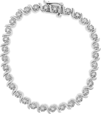 .925 Sterling Silver 1.0 Cttw Diamond Spiral Wave S-Link 7" Tennis Bracelet (I-J, I3)