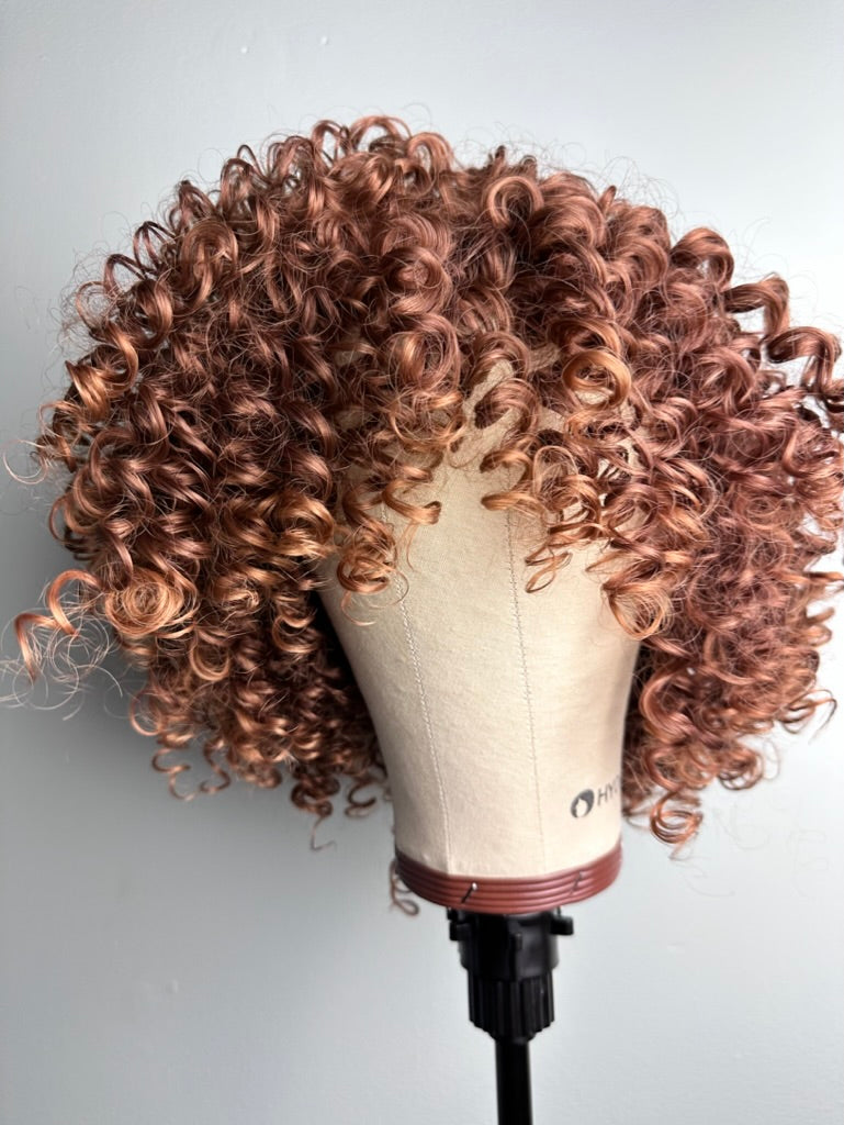 Short brown deals curly hair wig