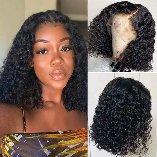 Brazilian Deep Wave Bob Wig 13x4 Lace Frontal Wig Human Hair Natural Hairline Remy Short Curly Closure Wig Preplucked Baby Hair