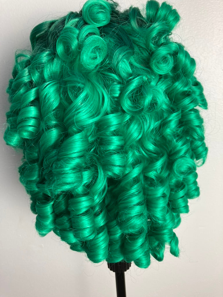 Ombre Green Big Curly Wig With Bangs