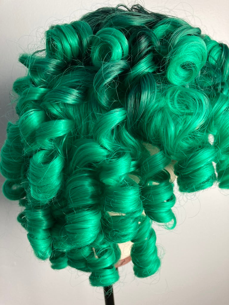 Black Rooted Green Afro Curly Wig With Bangs