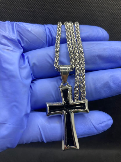 Men's Stainless Steel Cross Pendant Necklace-Silver