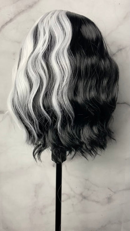 Crueler Split Dye Black White Short Bob Wigs | DragQueen Women