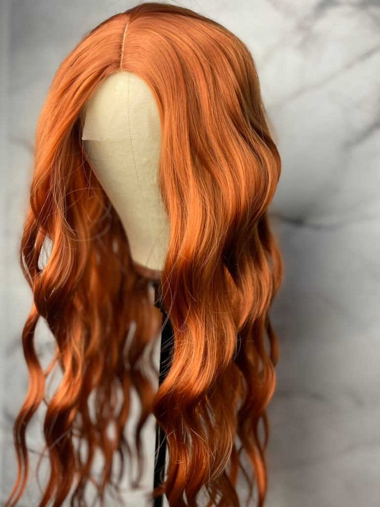 Long Wavy Middle Part with No Bangs Synthetic Fiber Curly Fashion Women Party Cosplay Wig (Orange)