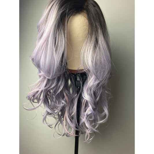 Black Root Wig,Side Part Wig, Curly Wig,Lace Front Wig,Wigs For Women,Long Ombre Purple Wig,  Wig,Wigs Wig