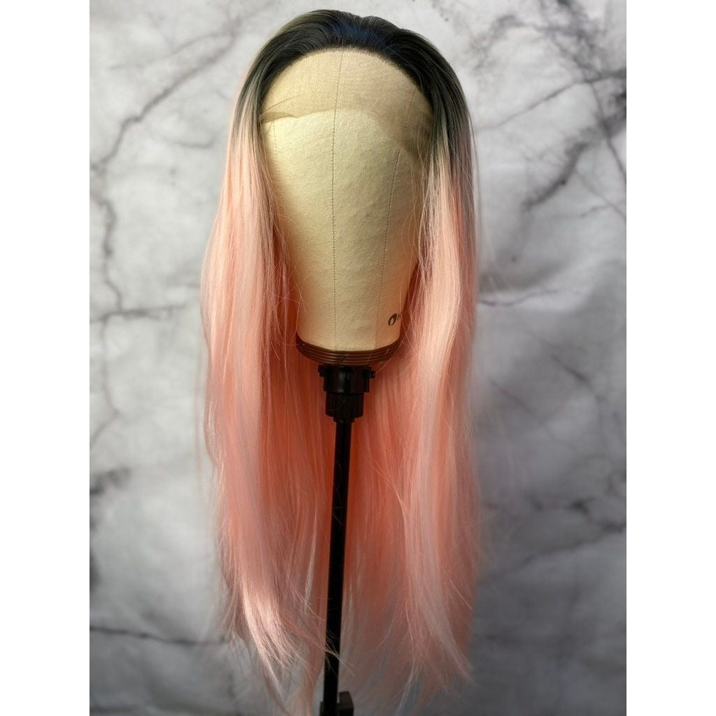 ,Black Root Pink Wig,Pastel Pink Wig,Long Wavy Hair Wigs,Rose Pink Wig,Cosplay Wig,Drag Queen Wig,Wigs Wig