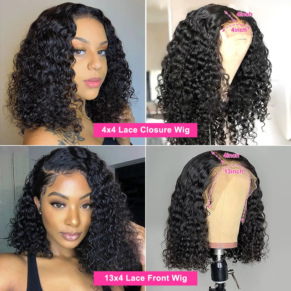 Brazilian Deep Wave Bob Wig 13x4 Lace Frontal Wig Human Hair Natural Hairline Remy Short Curly Closure Wig Preplucked Baby Hair. 13x4 Lace Frontal Wig Human Hair Natural Hairline Remy Short Curly Closure Wig Preplucked Baby Hair