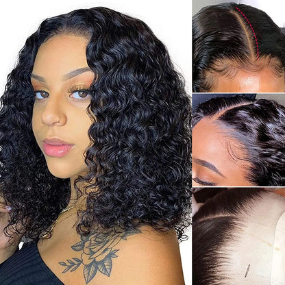 Brazilian Deep Wave Bob Wig 13x4 Lace Frontal Wig Human Hair Natural Hairline Remy Short Curly Closure Wig Preplucked Baby Hair