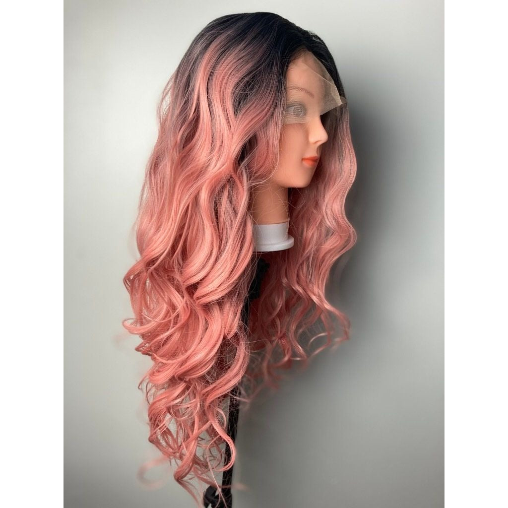 Peach Pink Wig,Pink Lace Wig,Lace Front Wig