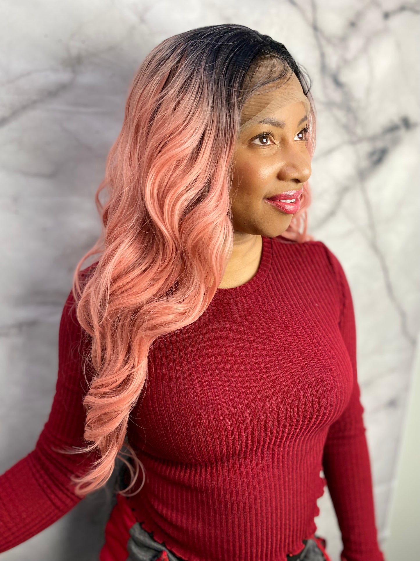 Dark Rooted Pink Lace Front Wig