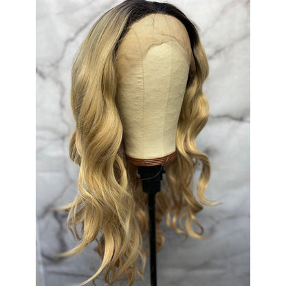 Ash Blonde Wig,Ombré Blonde,Black Rooted Wig