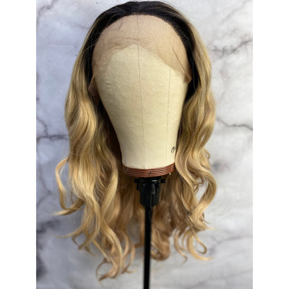 Ash Blonde Wig,Ombré Blonde,Black Rooted Wig