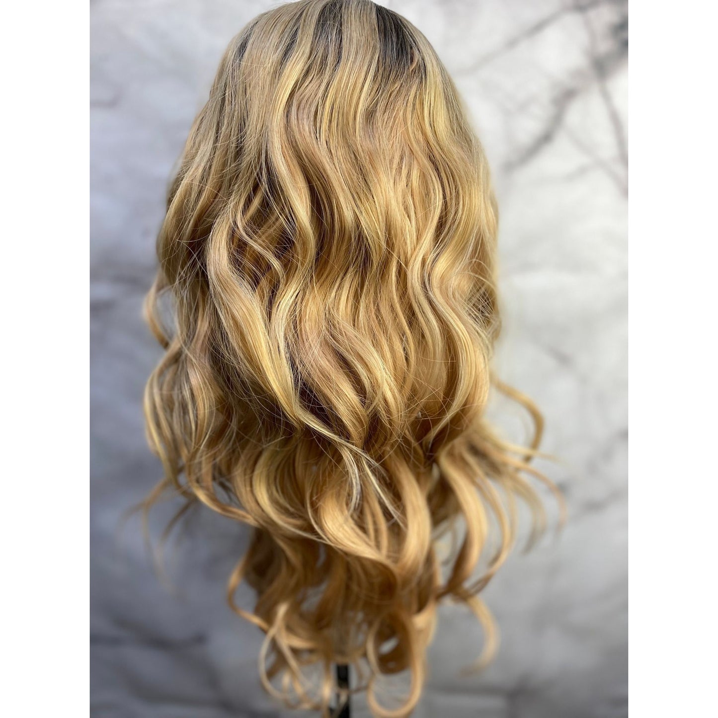 Ash Blonde Wig,Ombré Blonde,Black Rooted Wig