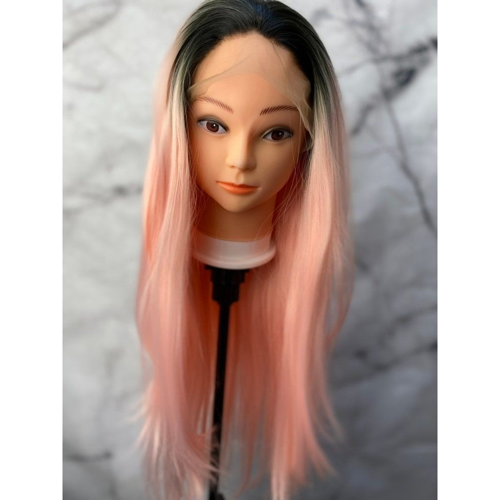 Straight Pink Wig,Pink Lace Wig,Lace Front Wig,Black Root Pink Wig,Pastel Pink Wig,Long Wavy Hair Wigs,Wigs For Women,Cosplay Wig,Drag Wig