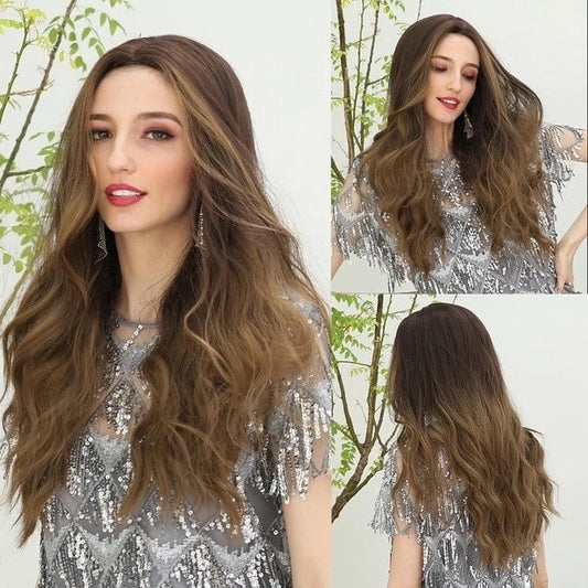 24 Inches Long Ombre Brown Natural Wave Wigs