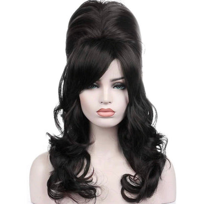 60’s Black Long Curly Wavy Beehive Wigs DragQueen-Women