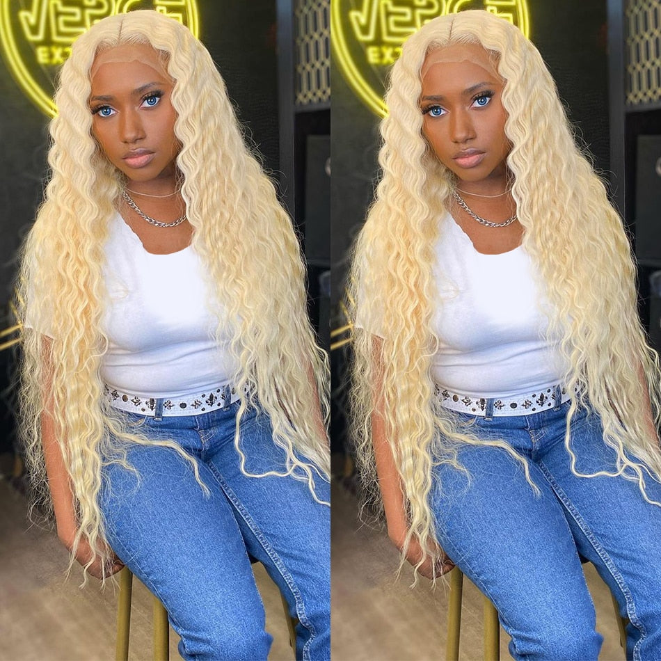 13x4 Deep Loose wave 613 Blonde Lace Front Wig 100 Human Hair Wig