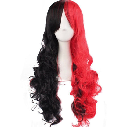 Rainbow Long Curly Ponytails Full Wig Black/Red Wigs