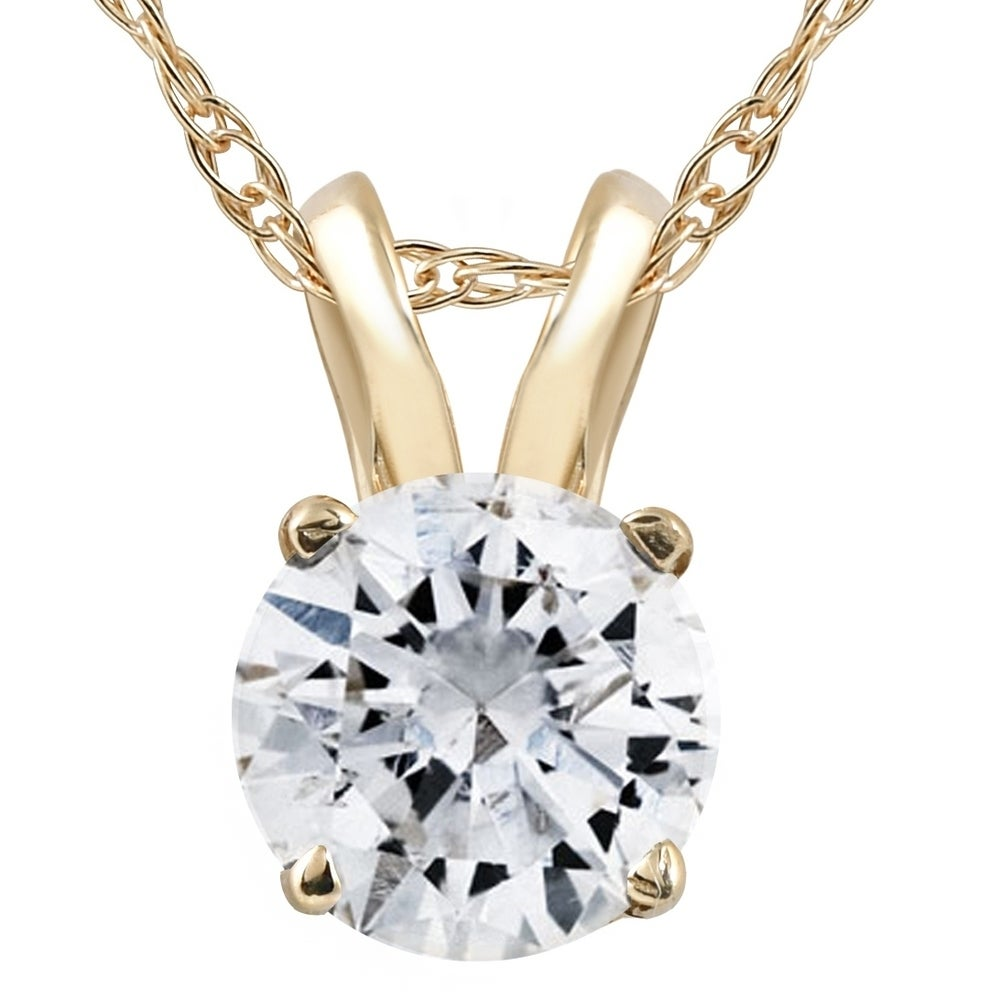 14k Yellow Gold Solitaire Diamond Pendant Necklace