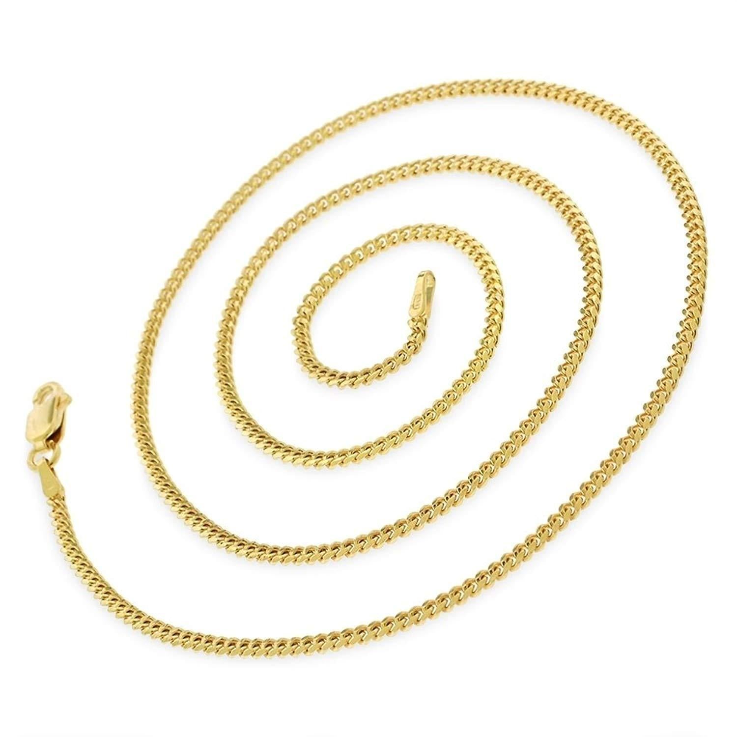Real Fine Gold Jewelry-14K Yellow Gold 1.5MM Solid Miami Cuban Curb Link Necklace Chains