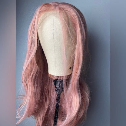 Long Body Wavy Hair Pink Purple Hair Color Lace Front Wigs For Women | Ash Pink Hai