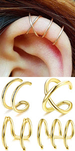 4Pcs Gold/925 Sterling Silver Cuff Earrings