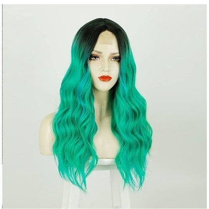 Green Middle Part Long Wavy Wig