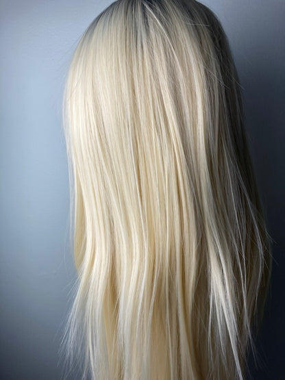 Long Straight Hair-Blonde With Dark Root Lace Front Wigs