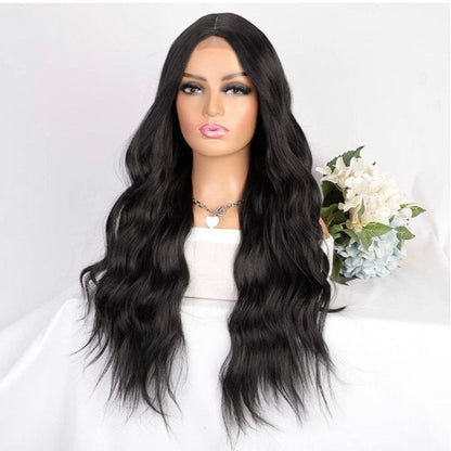Long Black Curly Wavy Middle Part Wig