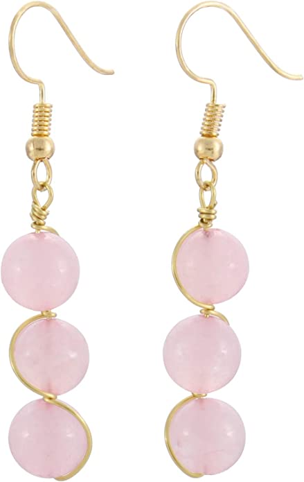 2-Rose Quartz Stone Drop Earrings
