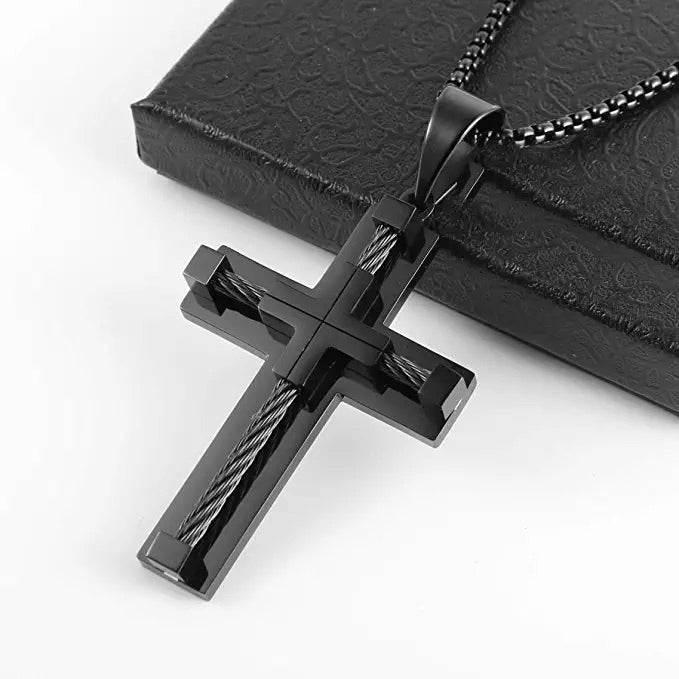 Cable Black Stainless Steel Cross Chain-Men's