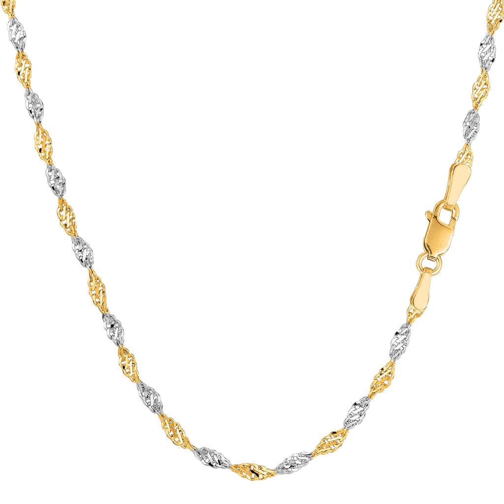 14K Two-Tone Yellow and White Gold 2MM Singapore Necklace