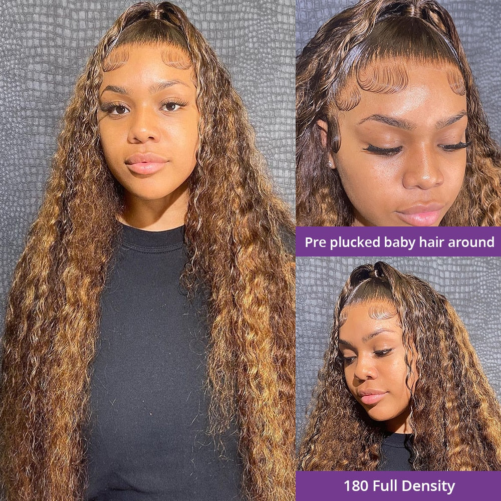Brazilian Unprocessed Human Hair.:Deep Wave Lace Front Wig