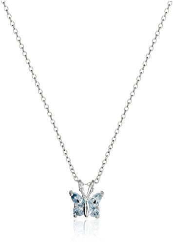 18 inch Sterling Silver Genuine Sky Blue Topaz Butterfly Pendant Necklace
